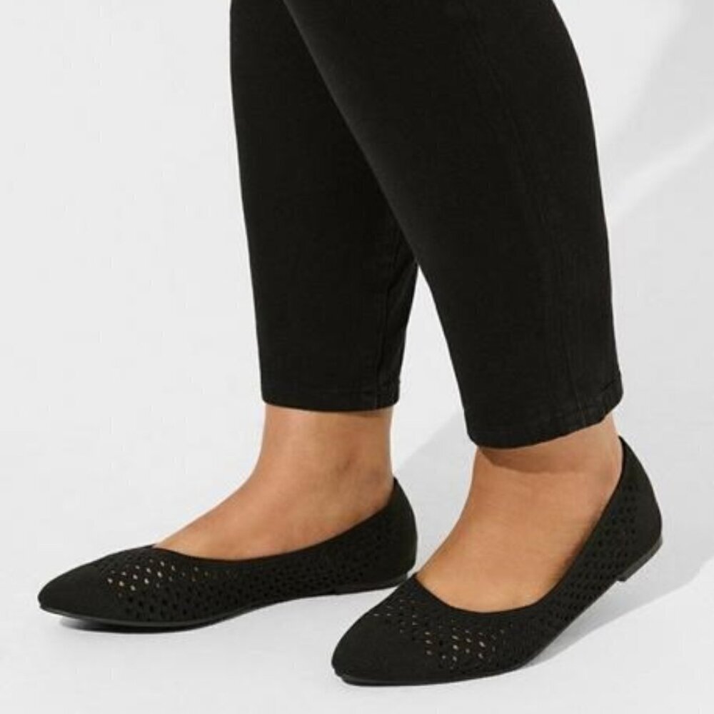Torrid - 7WW, Almond Toe Fly Knit Flat (Wide Width) in Black​​​​​​​